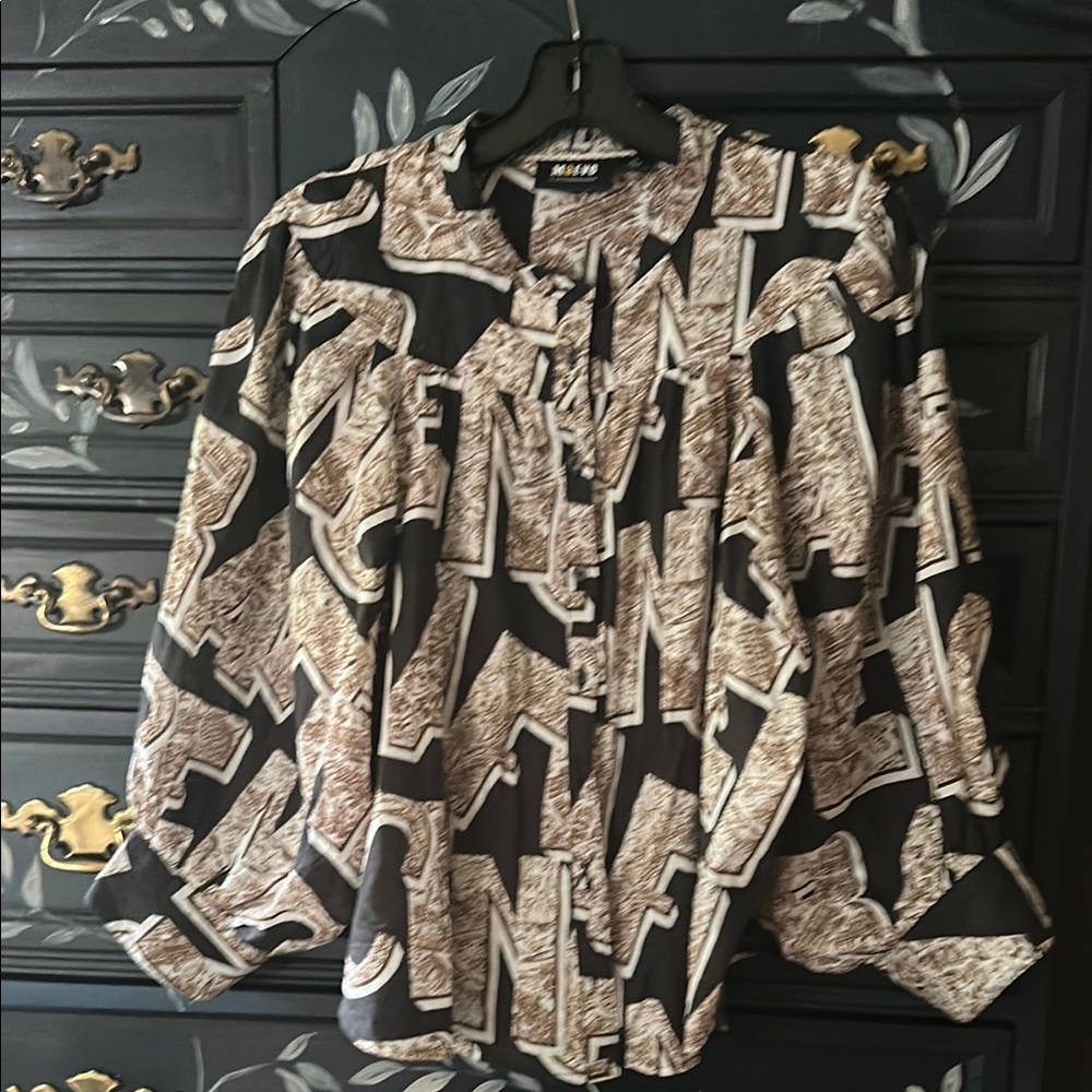 Maeve Graphic Black and Brown Long Sleeve Blouse
